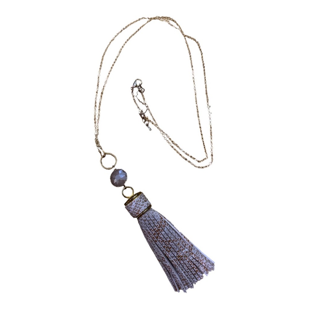 Leather Tassel Necklace Gold Chain Lobster Clasp 22”
